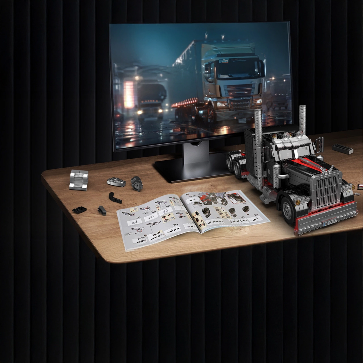 Ciężarówka American Truck Klocki Konstrukcyjne – Czarny Klasyk Szos – 1797 Elementów