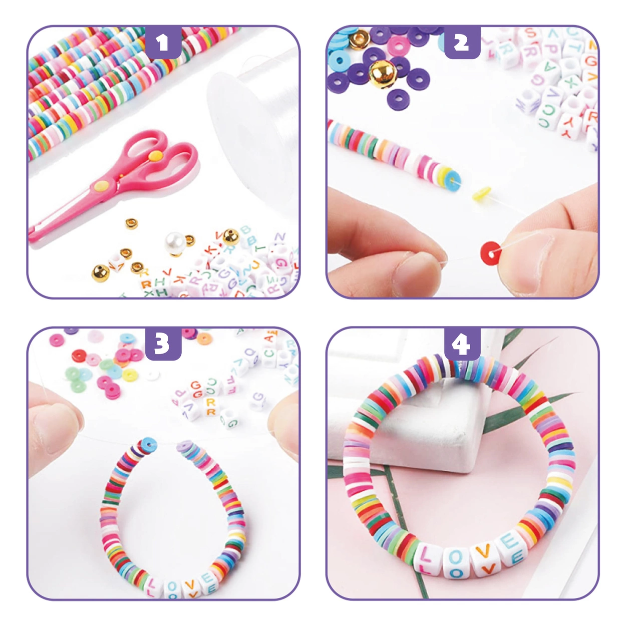 Koraliki Płaskie do Robienia Bransoletek Biżuterii Literki Zestaw