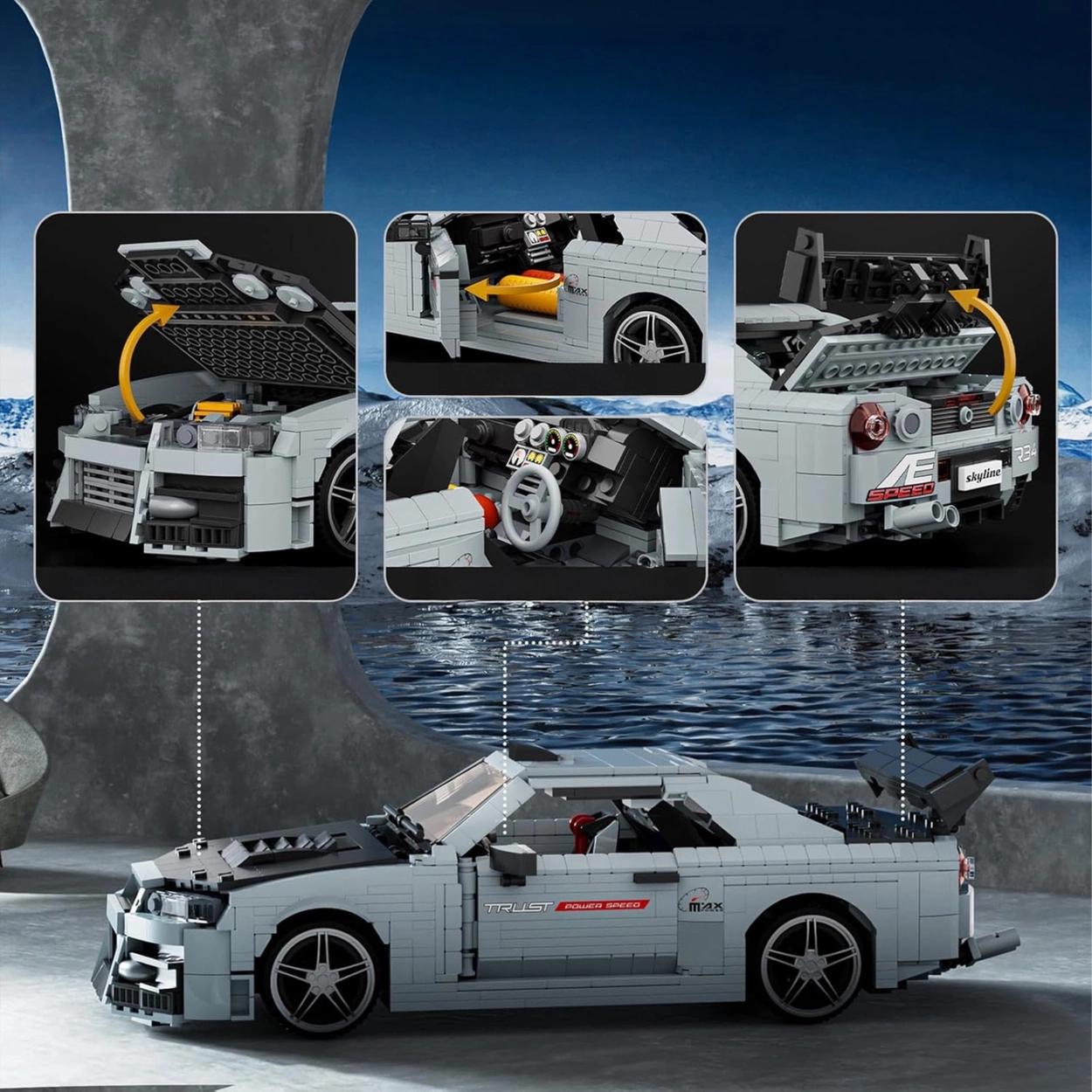 Nissan Skyline GT-R R34 – Klockowy Drift King – 1471 Elementów