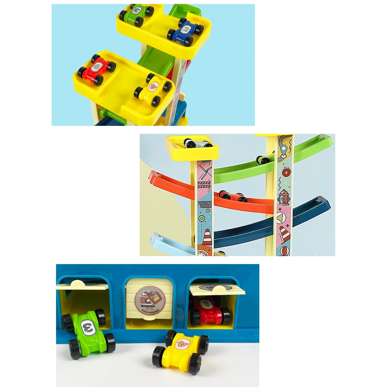 Tor Samochodowy Zjeżdżalnia Montessori 4 Piętra 6 Autek Garaż