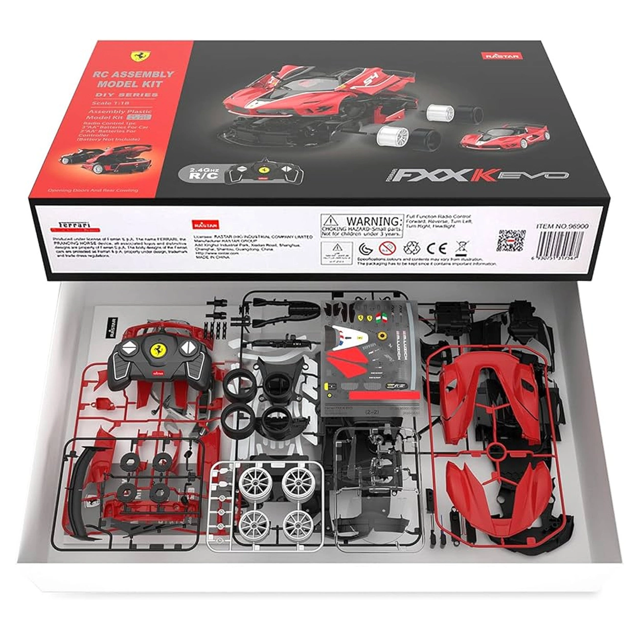 Zdalnie sterowany samochód Ferrari FXXK model do złożenia Rastar 96900 R/C 1:18