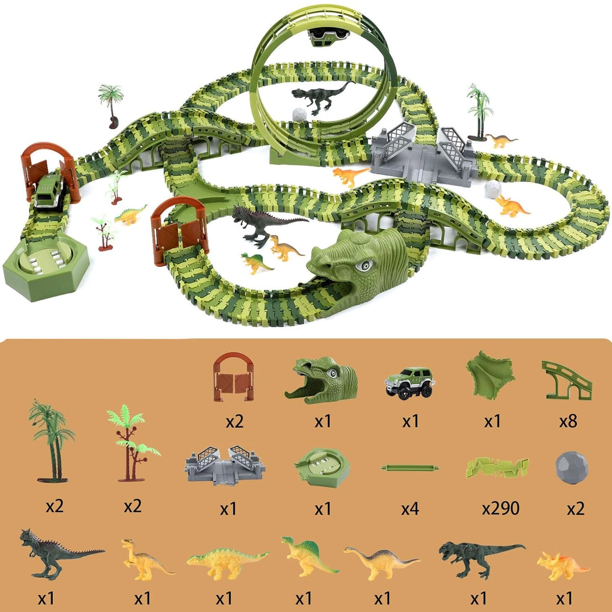 Tor Wyścigowy Mega City Dino Park Zestaw z Autkiem i Tory Dinozaurów T Rex 324 Elementów