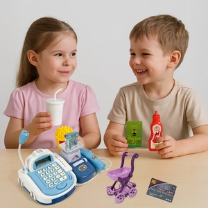 Sklepowa Kasa Fiskalna dla Dzieci Interaktywna z Dźwiękiem Skaner Koszyk