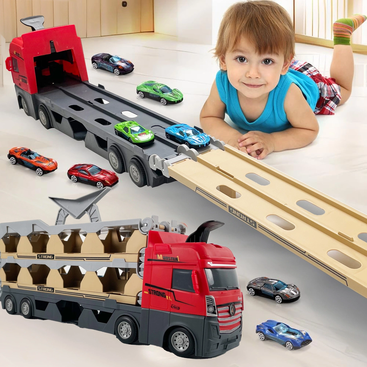 Ciężarówka Katapultowa Transporter Laweta 207cm + 6 Resoraków