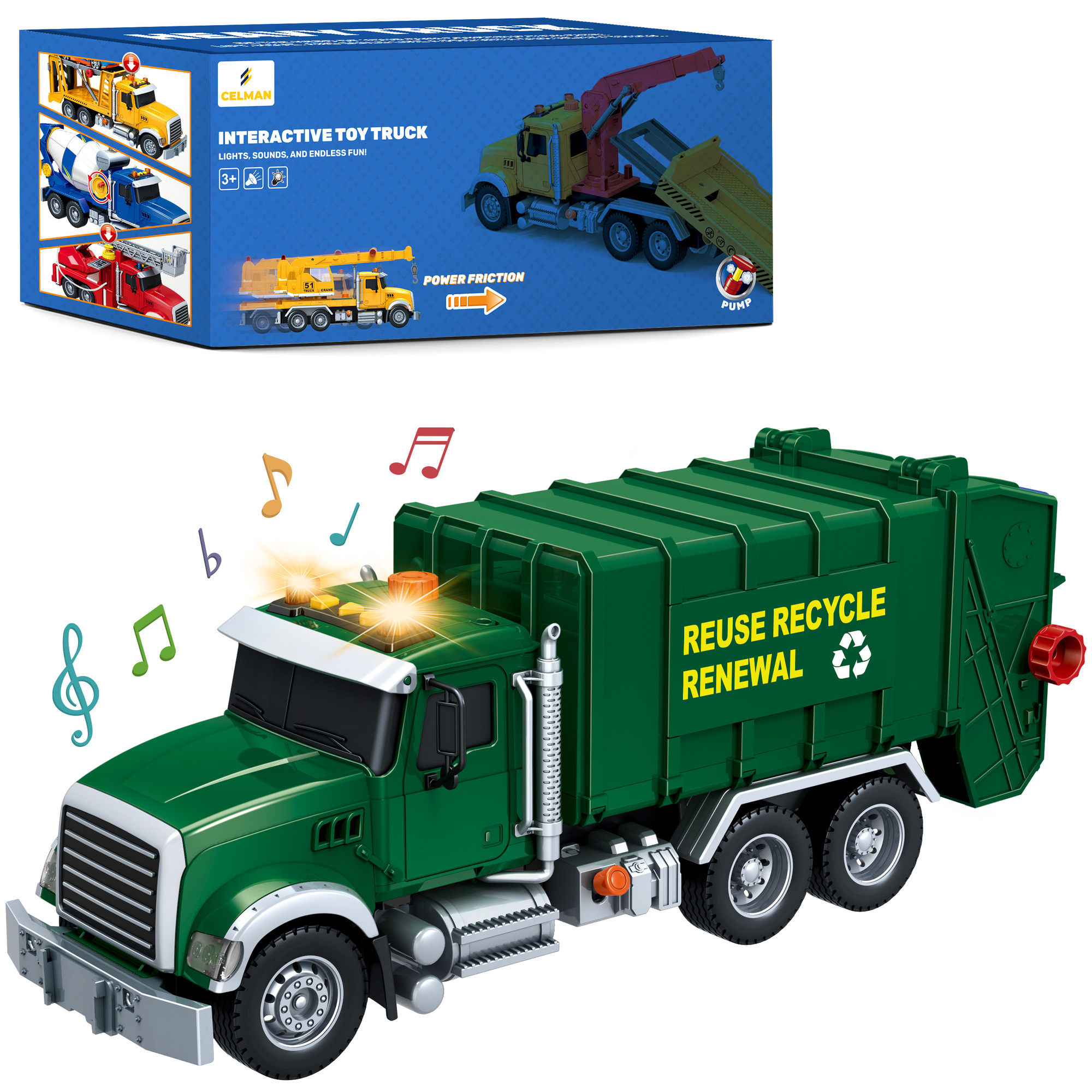 Samochód Ciężarówka Śmieciarka z Koszami Efekty Napęd