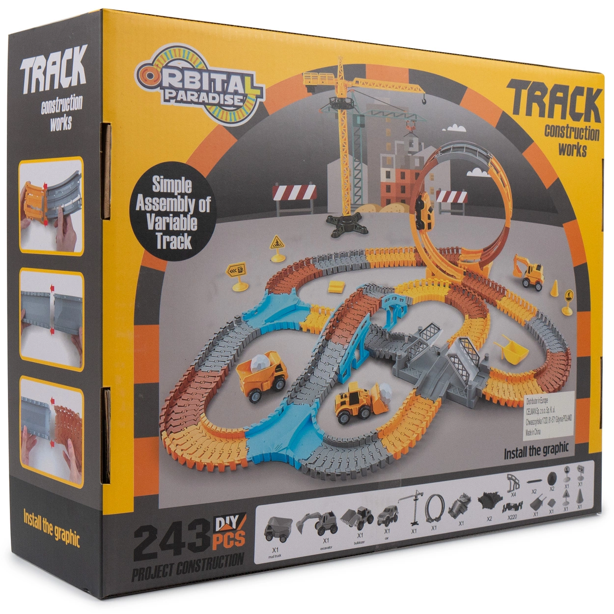 Mega Tor Wyścigowy Interaktywny Zestaw Budowlany Autka 243 Elementów