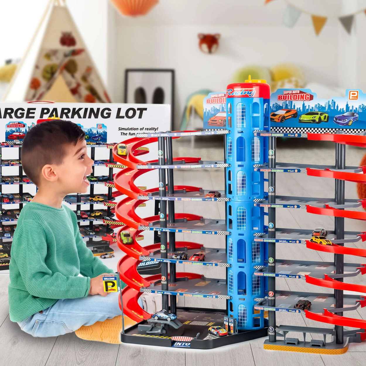 Garaż Wielopoziomowy XXXL 6 Piętrowy Parking na Resoraki 10 Autek Metalowych 92822