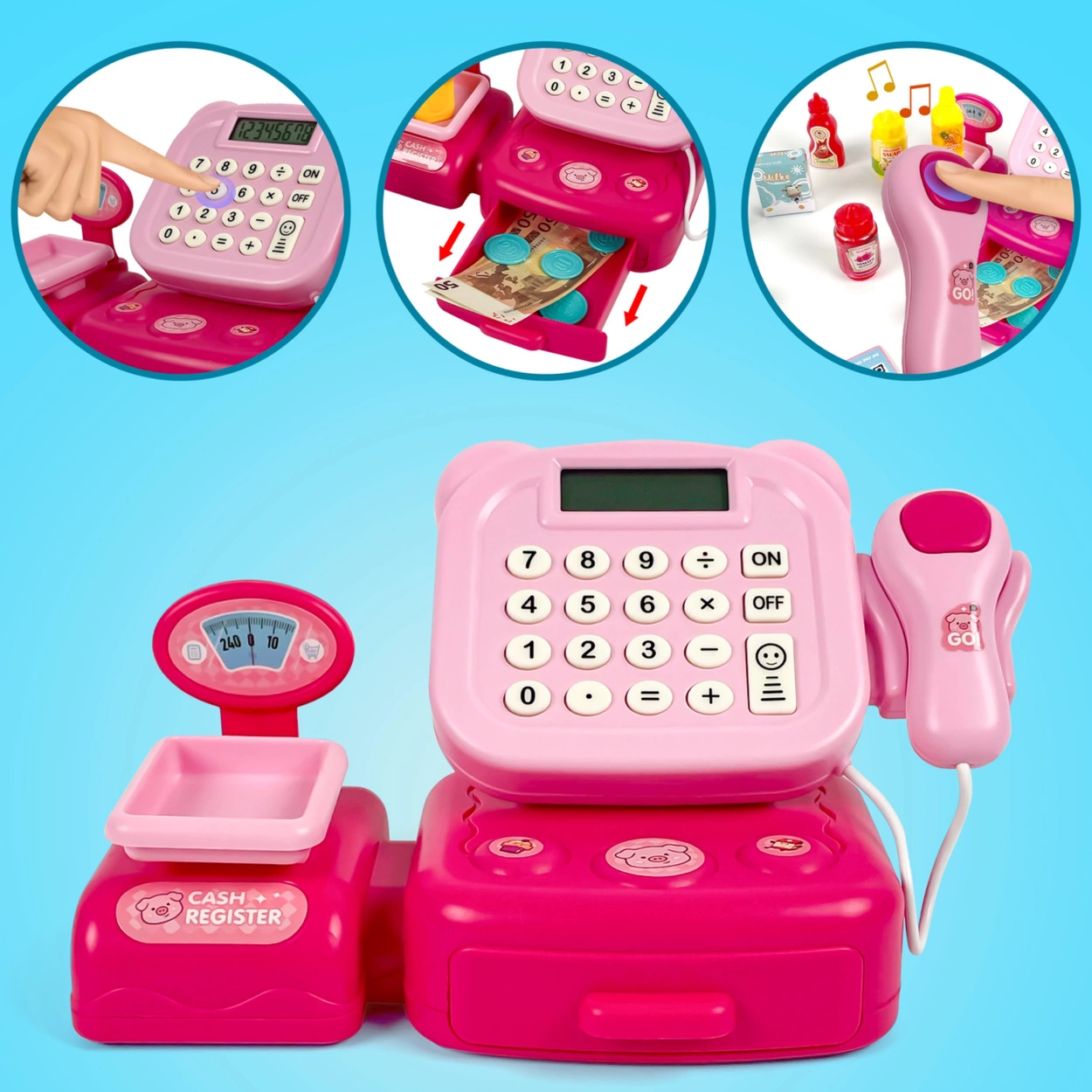 Interaktywna Kasa Fiskalna dla Dzieci Sklepowa Waga Skaner Koszyk Monety