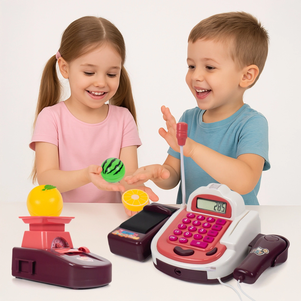 Kasa Fiskalna dla Dzieci z Dźwiękiem Czytnik Kodów Monety Mikrofon Sklepowa