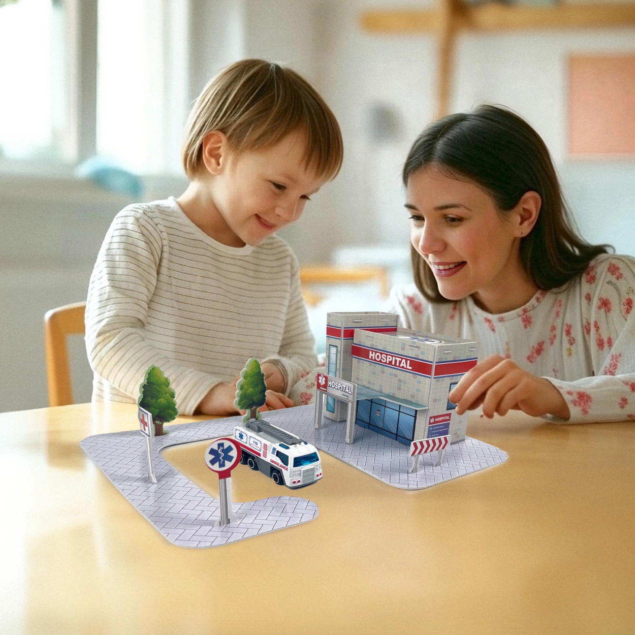 Szpital Pogotowie Puzzle 3D dla Dzieci z Resorakiem Trójwymiarowa Układanka