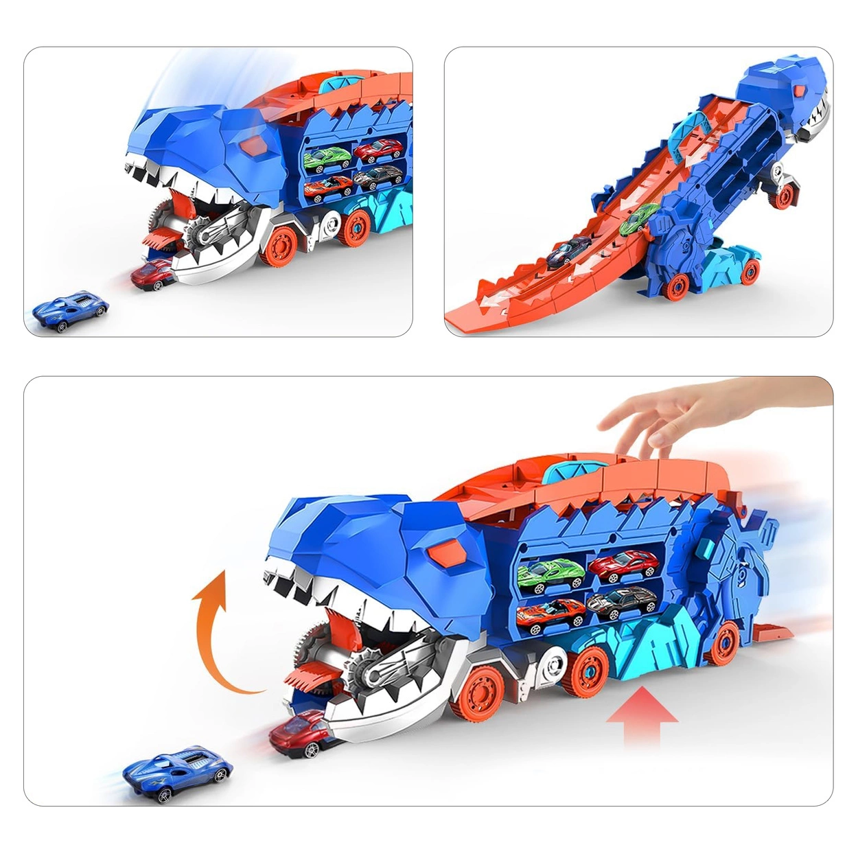 Mega Dinozaur Transporter T-Rex 3w1 Tor Wyścigowy + 2 Resoraki