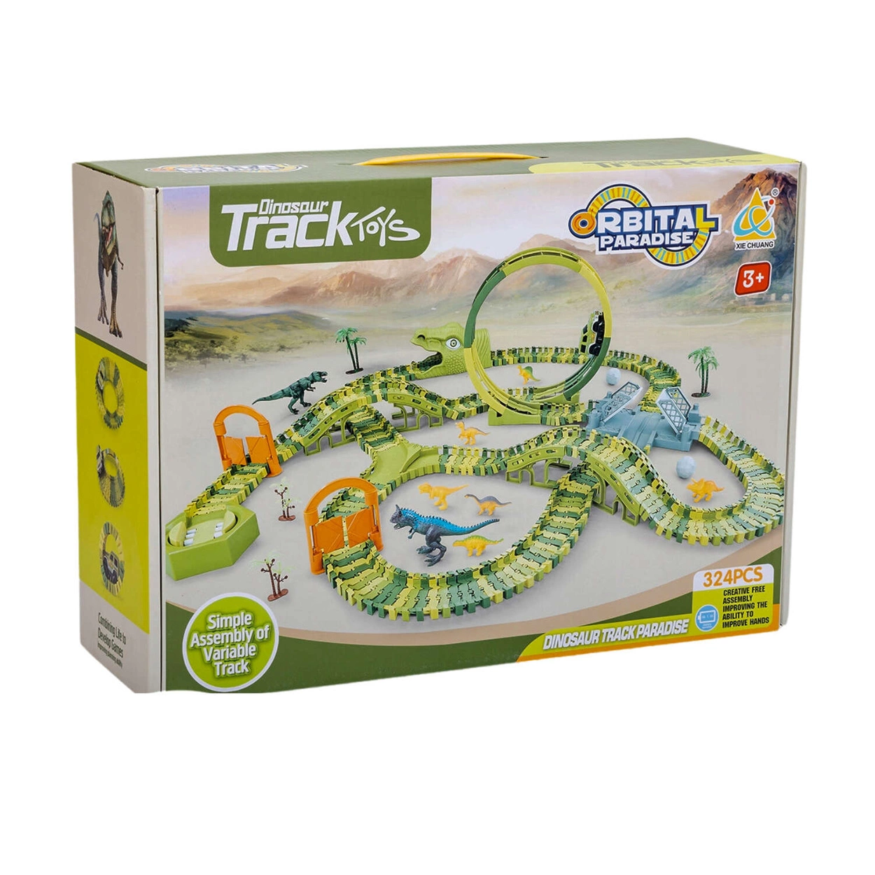 Tor Wyścigowy Mega City Dino Park Zestaw z Autkiem i Tory Dinozaurów T Rex 324 Elementów