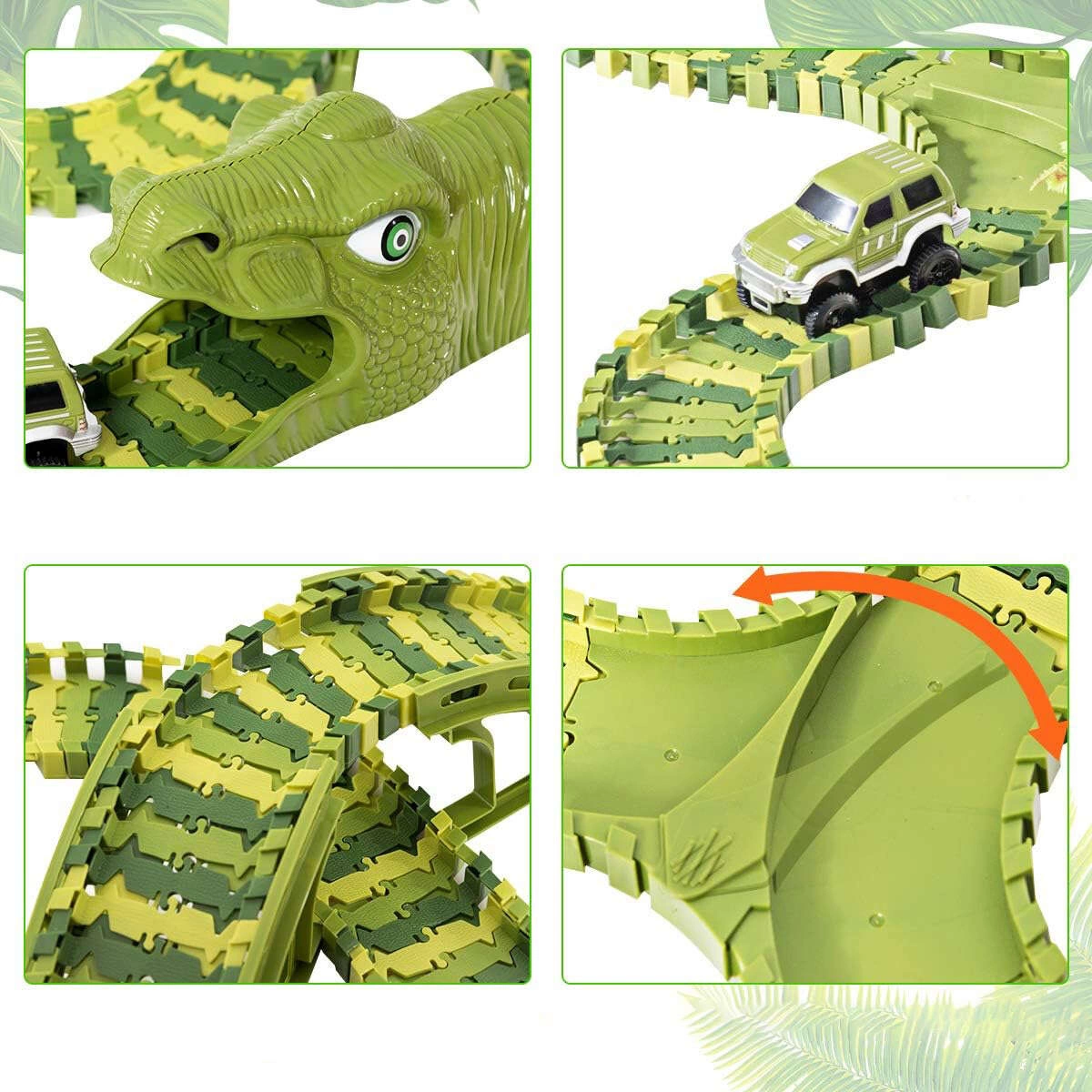 Tor Wyścigowy Mega City Dino Park Zestaw z Autkiem i Tory Dinozaurów T Rex 260 Elementów