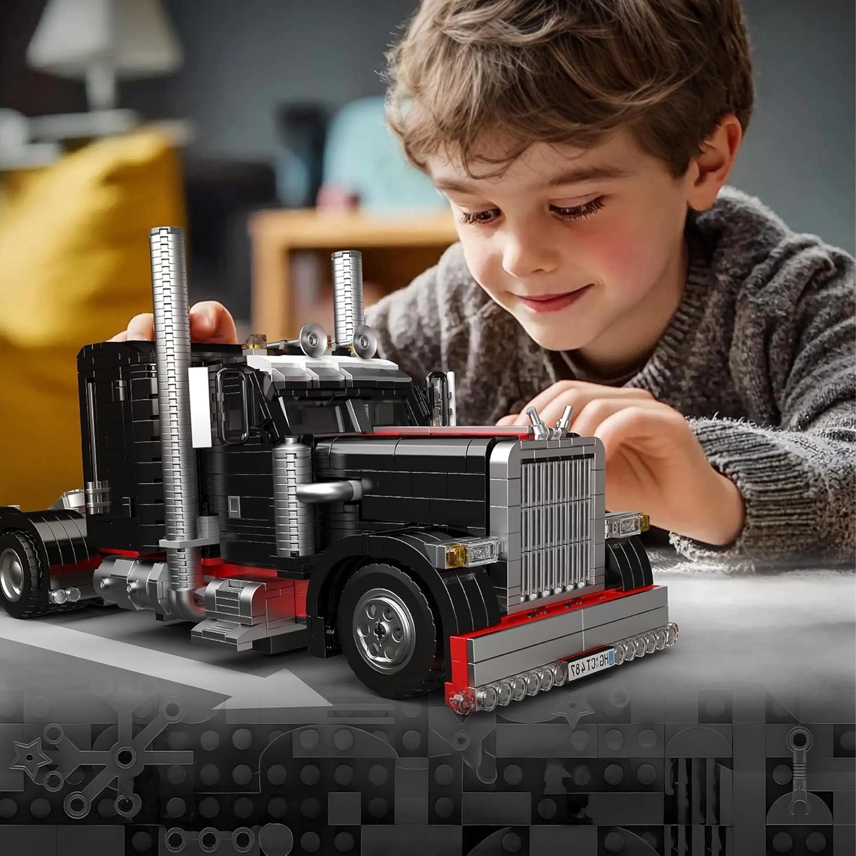 Ciężarówka American Truck Klocki Konstrukcyjne – Czarny Klasyk Szos – 1797 Elementów