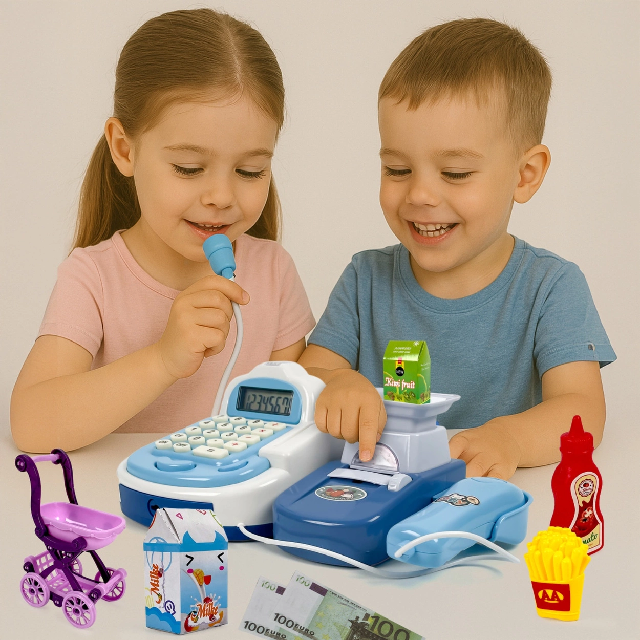 Sklepowa Kasa Fiskalna dla Dzieci Interaktywna z Dźwiękiem Skaner Koszyk