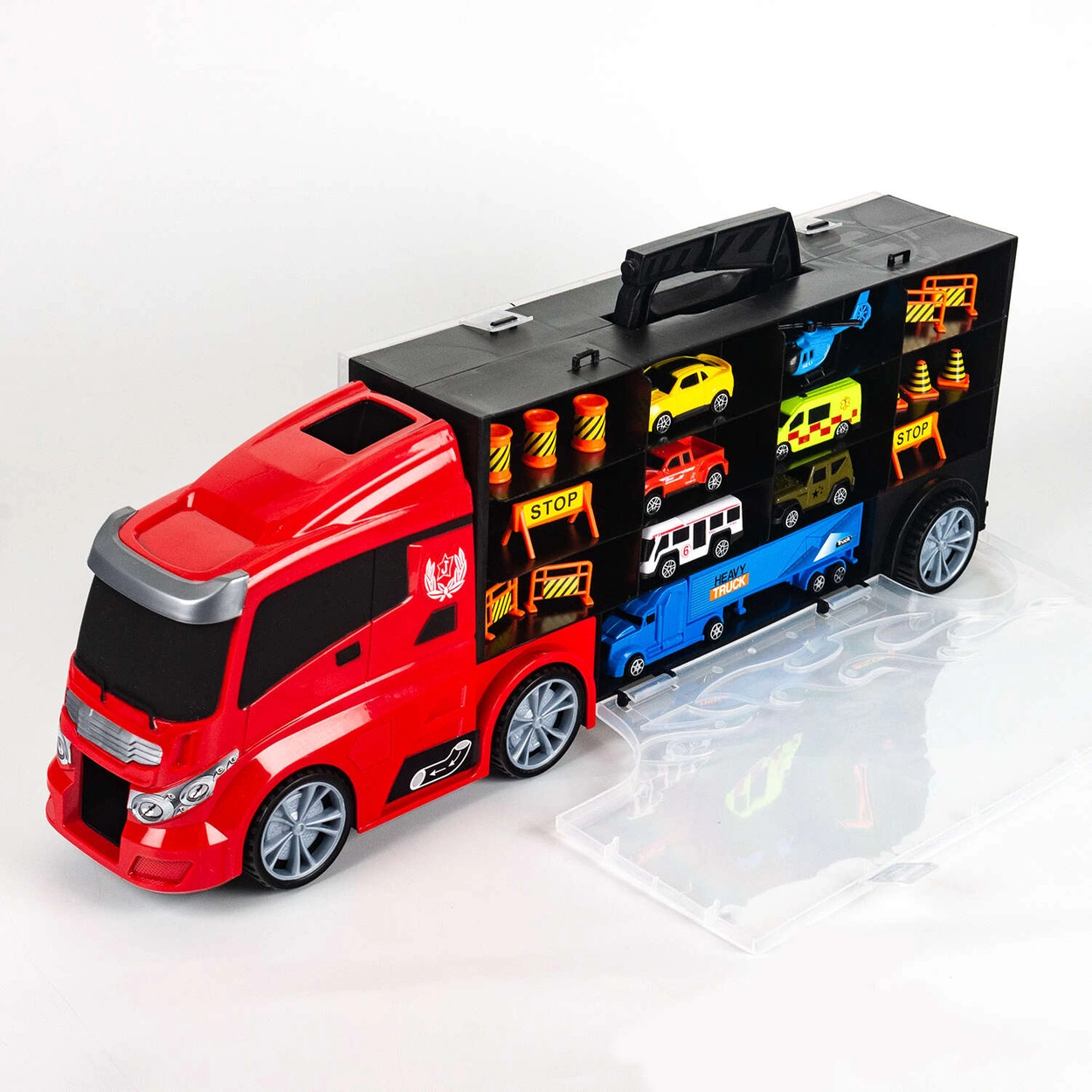 WIELKI Transporter TIR Ciężarówka z Resorakami + WYRZUTNIA