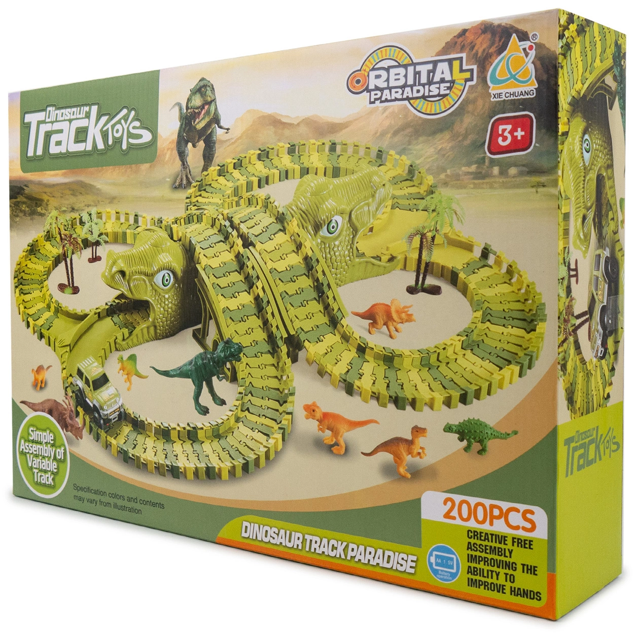 Tor Wyścigowy Mega City Dino Park Zestaw z Autkiem i Tory Dinozaurów T Rex 200 Elementów