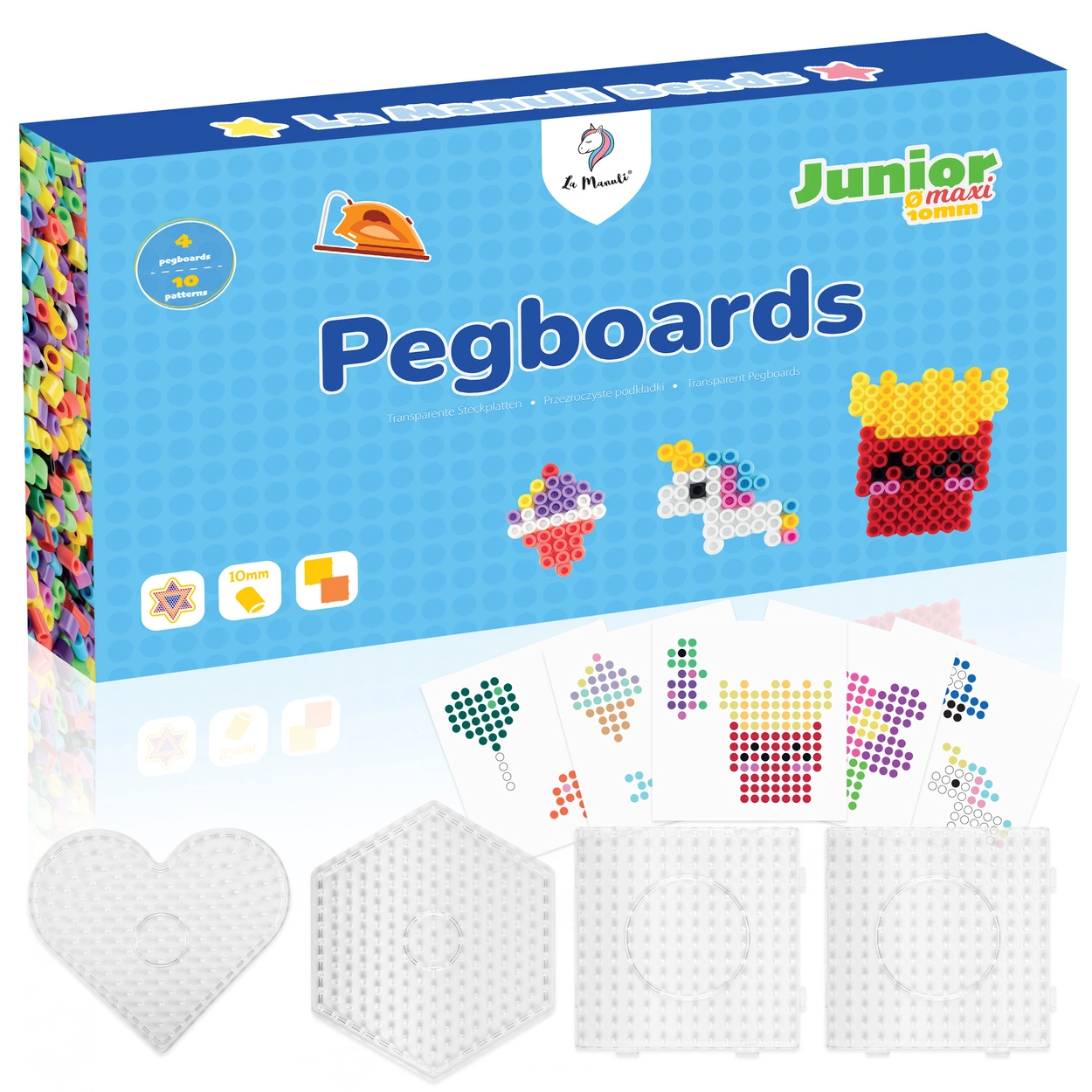 Zestaw 4 Podkładek + 10 Wzorów do Koralików do Prasowania (10mm)