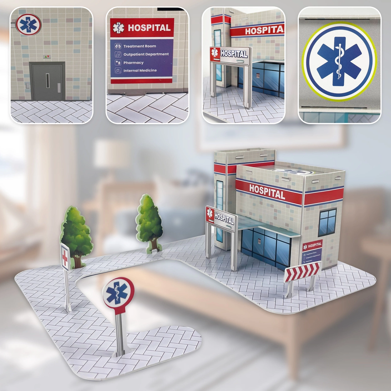 Szpital Pogotowie Puzzle 3D dla Dzieci z Resorakiem Trójwymiarowa Układanka