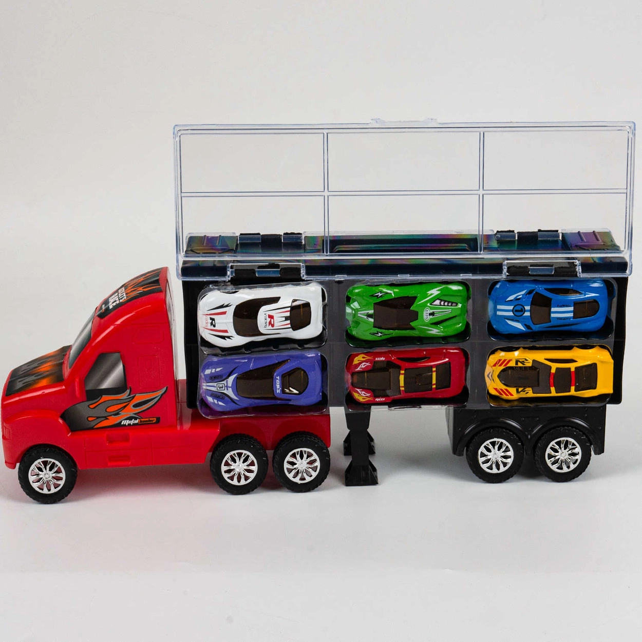 Transporter Ciężarówka na Resoraki Czerwona Akcesoria