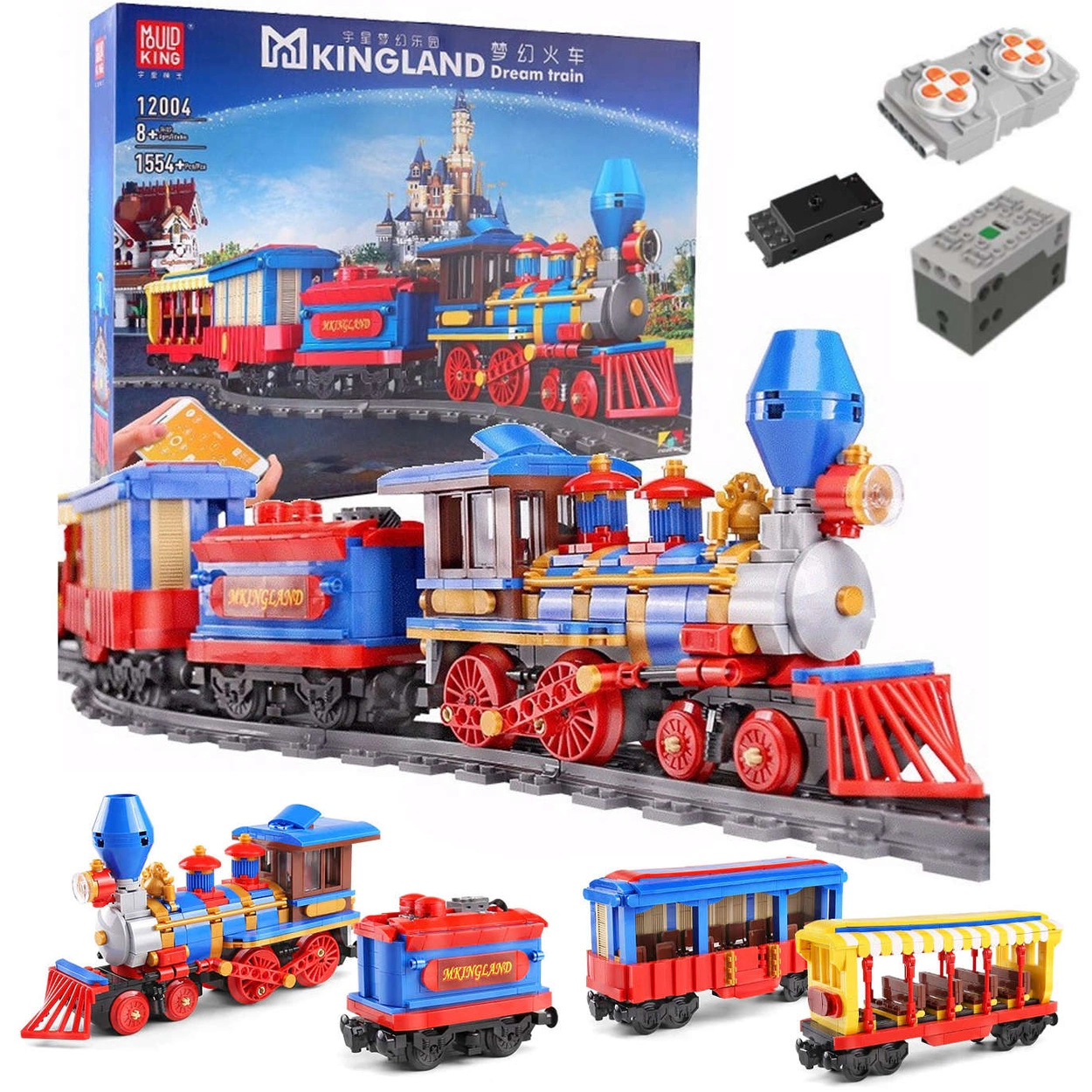 Klocki Technic Sterowana Kolejka elektryczna z wagonami RC Mould King 12004