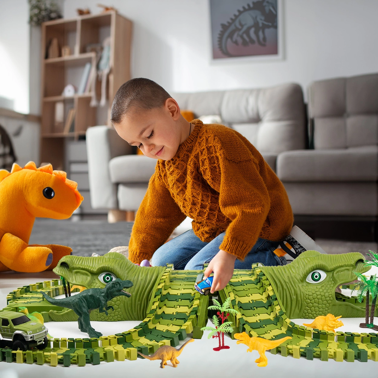 Tor Wyścigowy Mega City Dino Park Zestaw z Autkiem i Tory Dinozaurów T Rex 200 Elementów