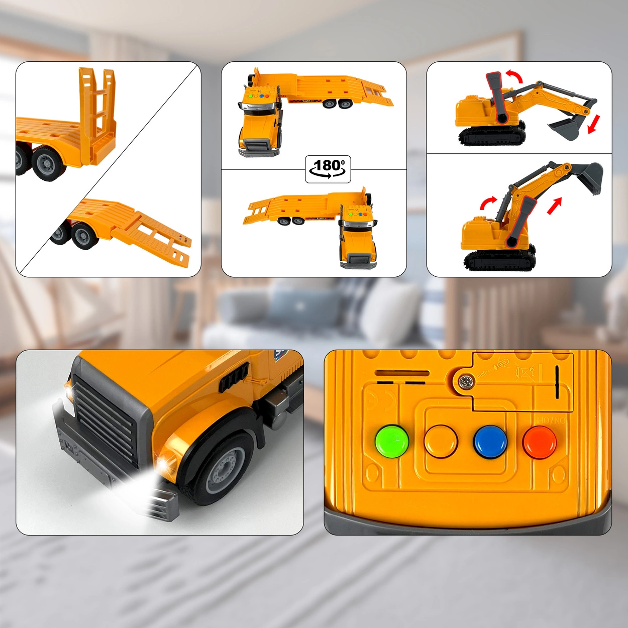 Ciężarówka Transportowa z Koparką żółta