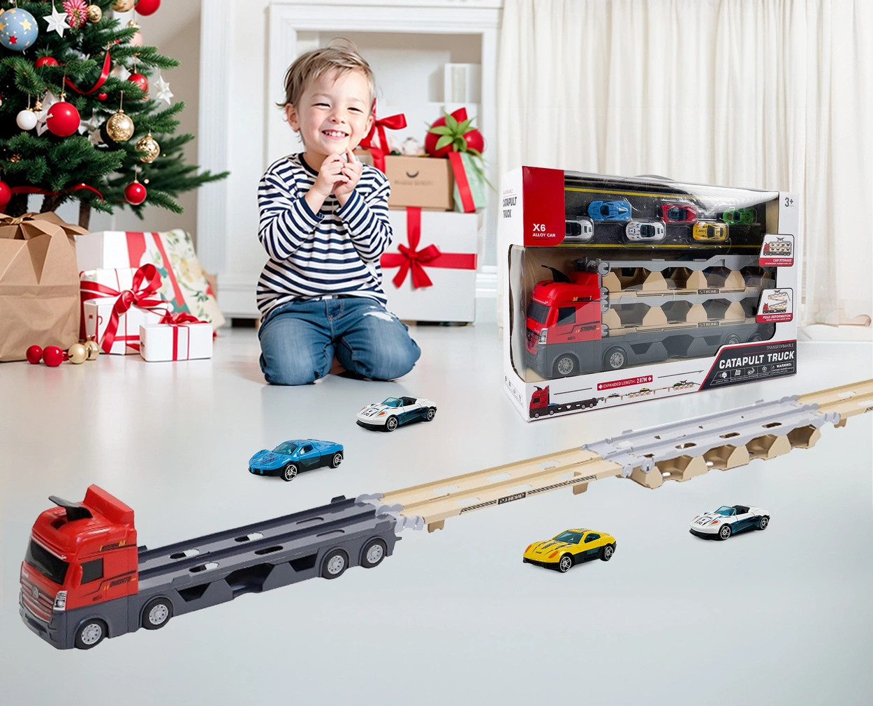 Ciężarówka Katapultowa Transporter Laweta 207cm + 6 Resoraków