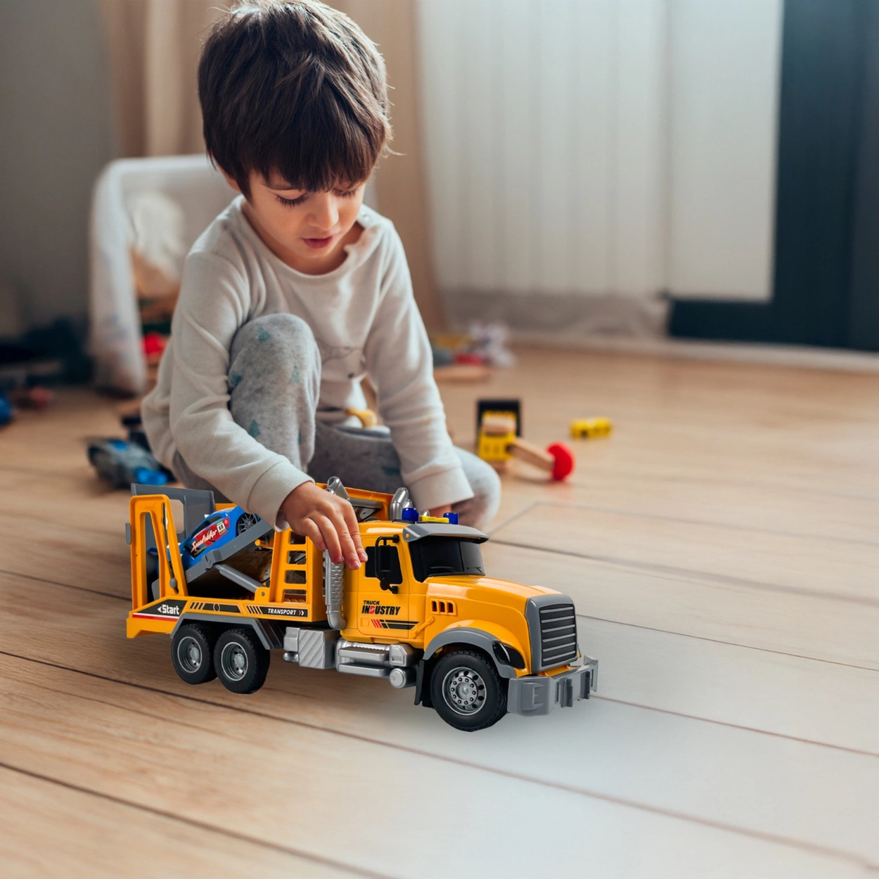 Ciężarówka Holownicza z EFEKTAMI i NAPĘDEM Laweta Pomoc Drogowa z Autem