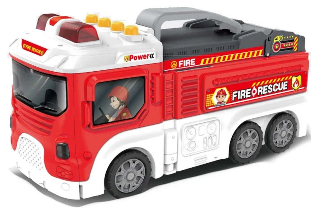 GARAŻ RESORAKI DLA DZIECI WÓZ STRAŻACKI REMIZA 2w1