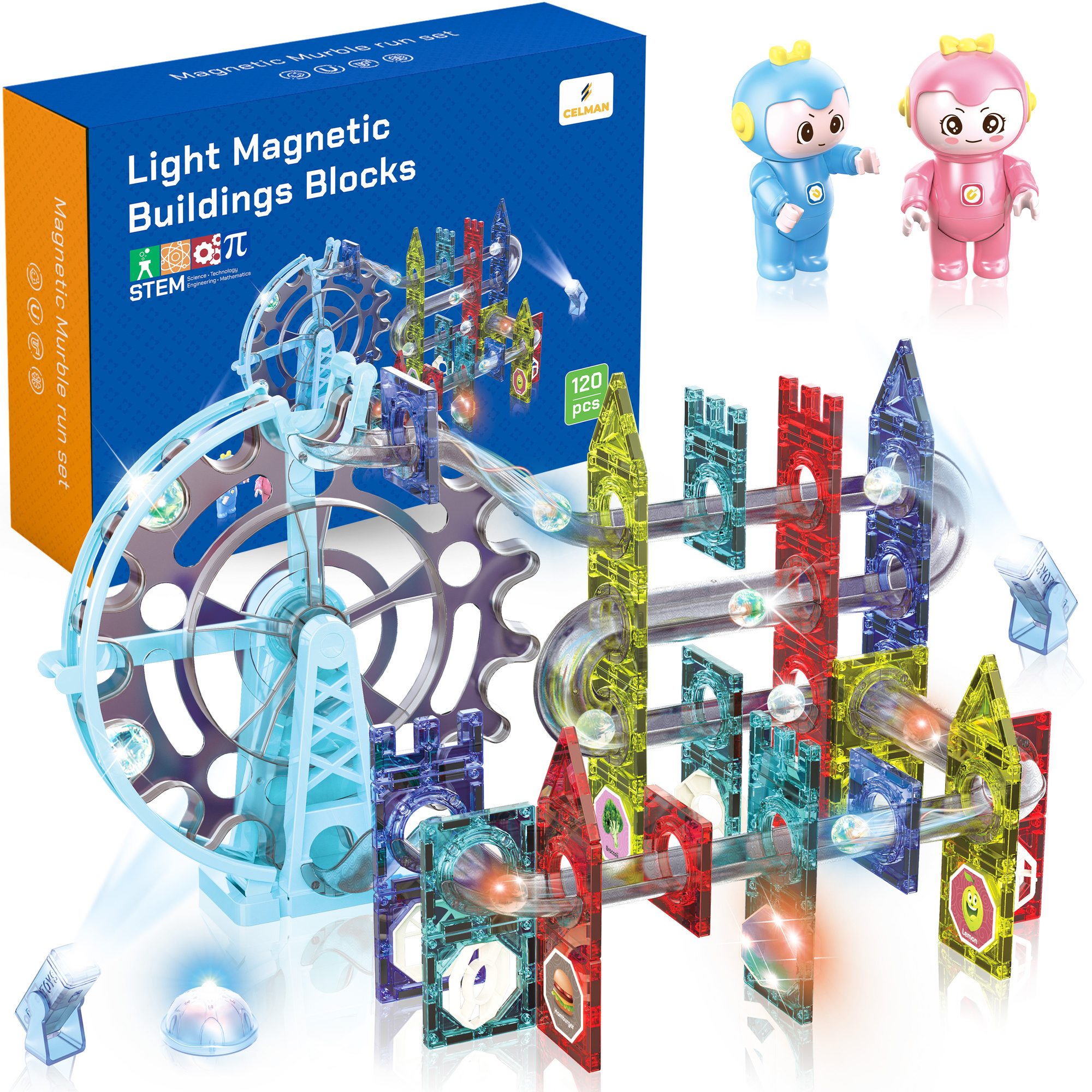 Magnetyczny tor kulkowy kulodrom - Klocki magnetyczne Magic Magnetic Blocks 120 el
