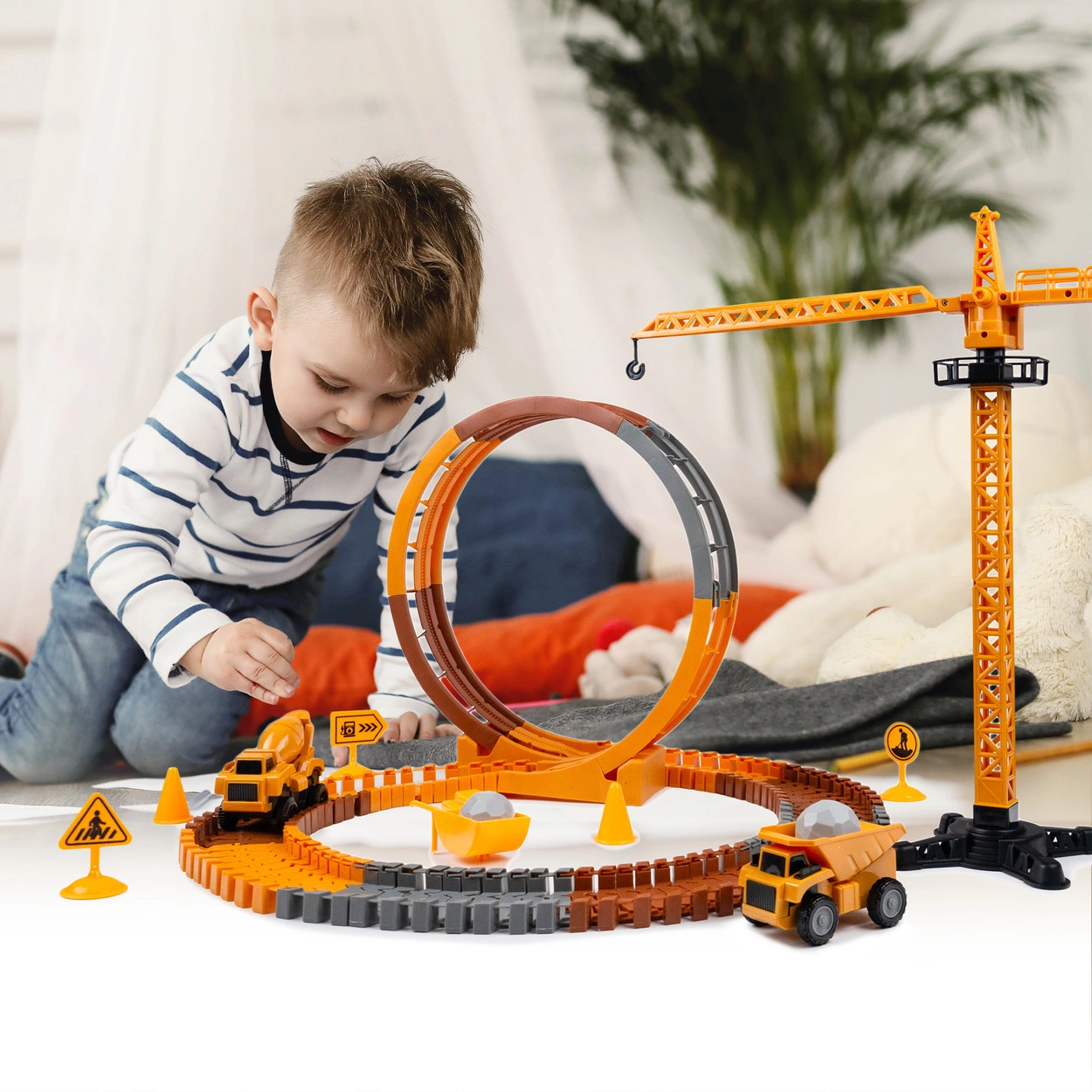 Mega Tor Wyścigowy Interaktywny Zestaw Budowlany Autka 80 Elementów