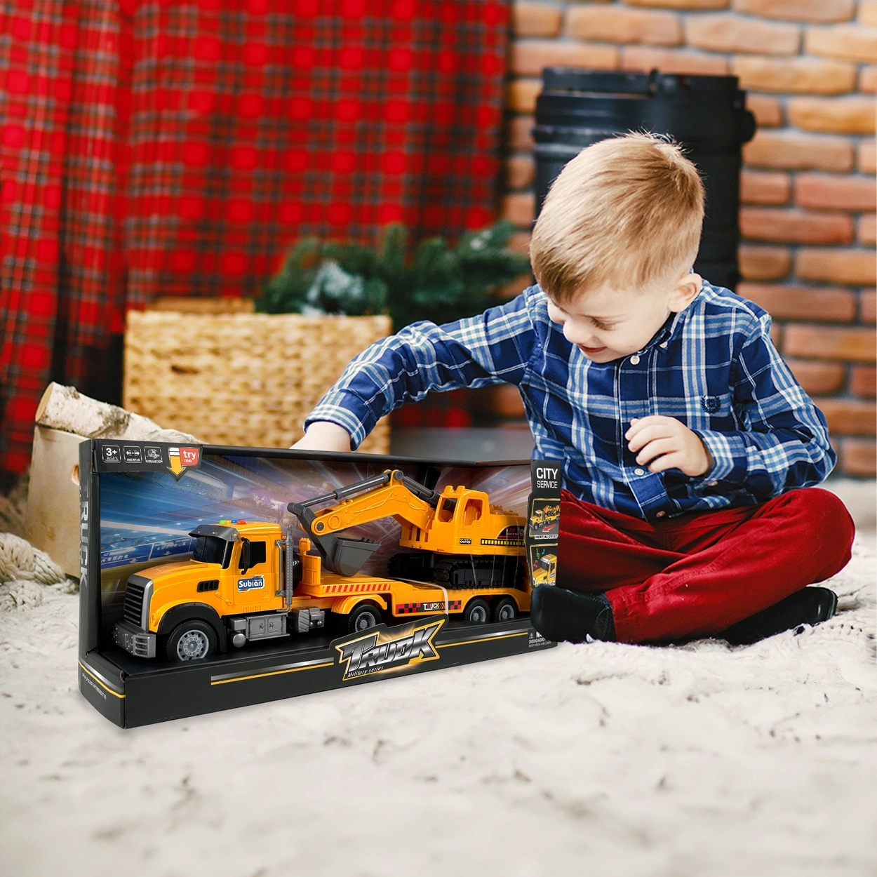 Ciężarówka Transportowa z Koparką żółta