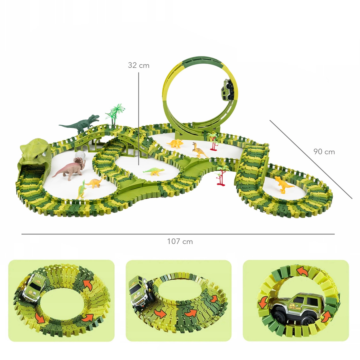 Tor Wyścigowy Mega City Dino Park Zestaw z Autkiem i Tory Dinozaurów T Rex 260 Elementów