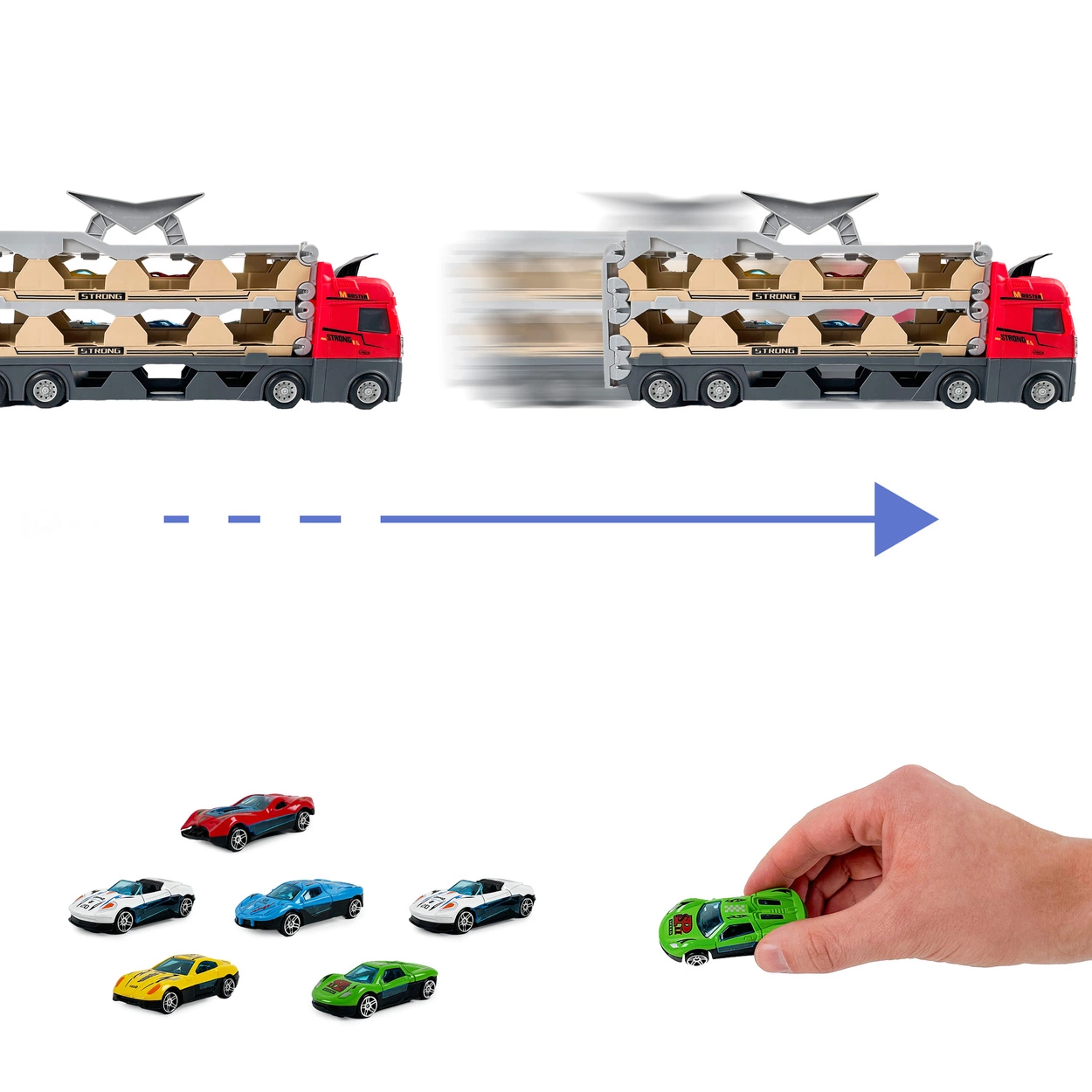 Ciężarówka Katapultowa Transporter Laweta 207cm + 6 Resoraków