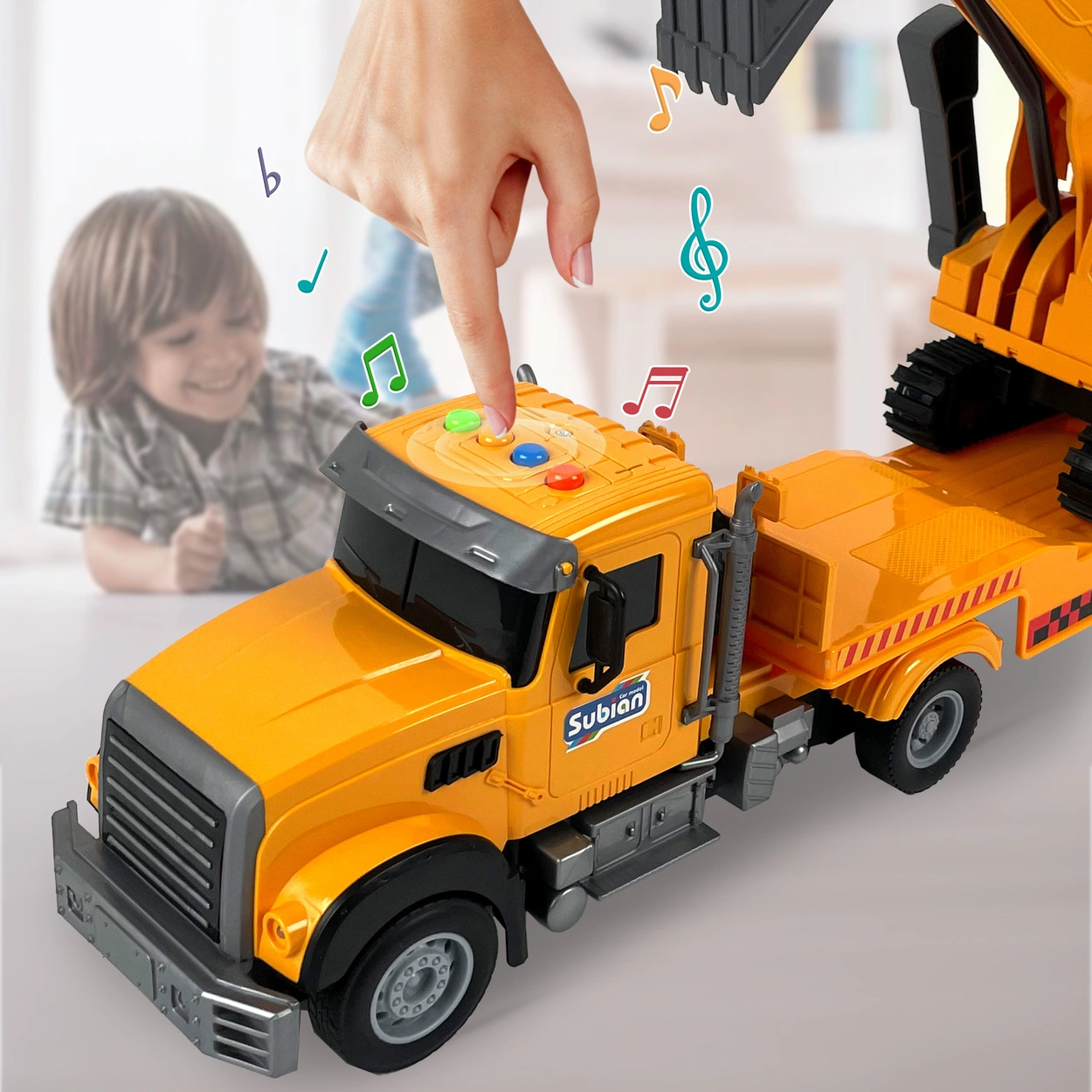 Ciężarówka Transportowa z Koparką żółta