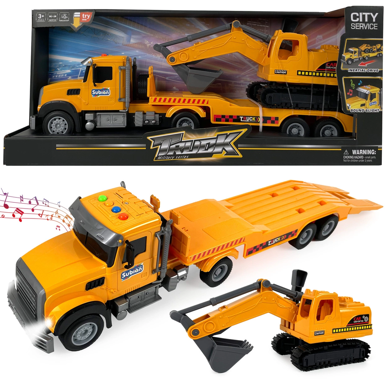 Ciężarówka Transportowa z Koparką żółta