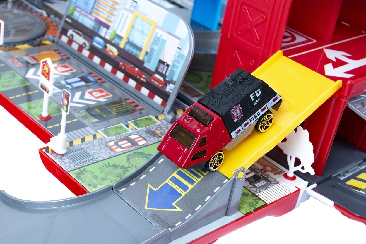 GARAŻ RESORAKI DLA DZIECI WÓZ STRAŻACKI REMIZA 2w1