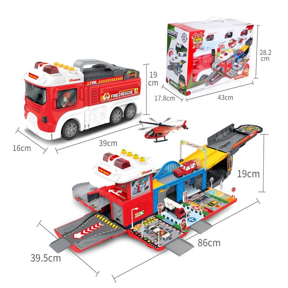 GARAŻ RESORAKI DLA DZIECI WÓZ STRAŻACKI REMIZA 2w1