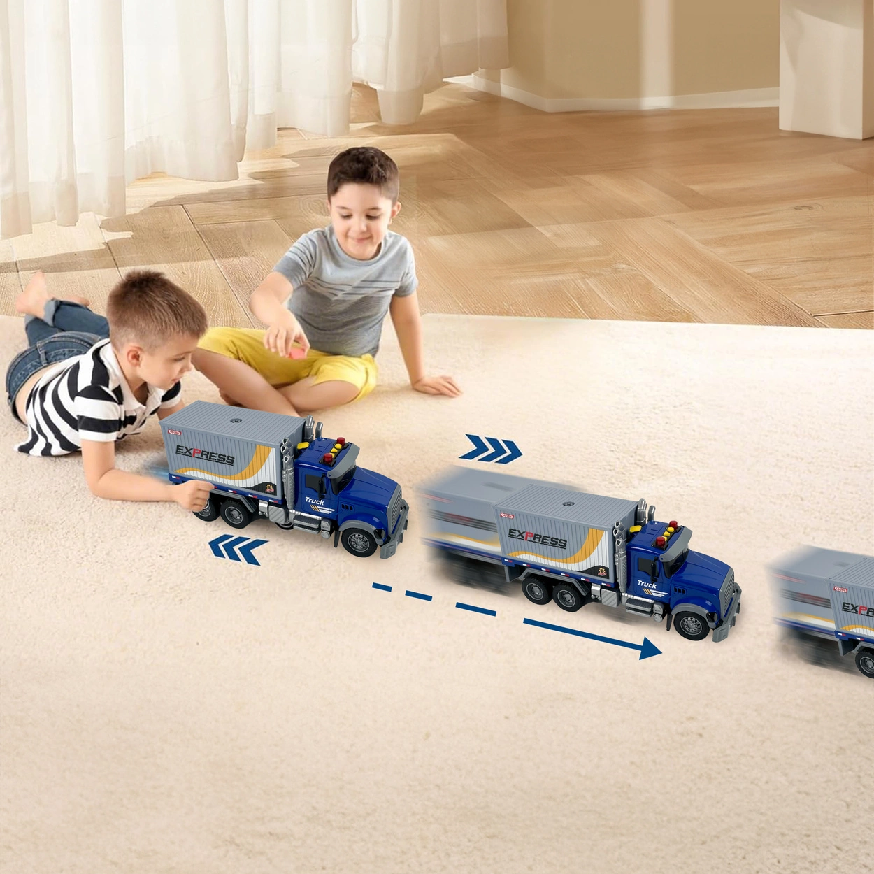 Duża Ciężarówka Kontenerowa Interaktywna z Napędem Dźwięki Światła Dym 1:10