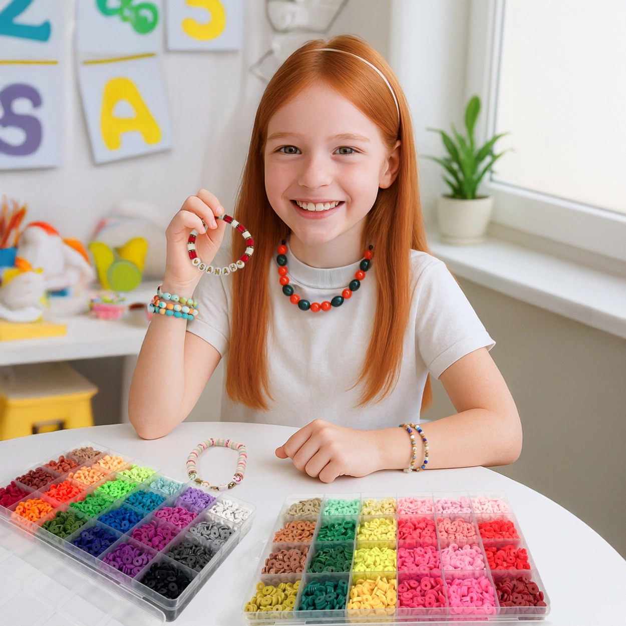 Koraliki Płaskie do Robienia Bransoletek Biżuterii Literki Zestaw