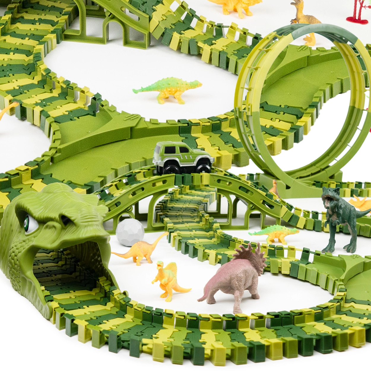 Tor Wyścigowy Mega City Dino Park Zestaw z Autkiem i Tory Dinozaurów T Rex 260 Elementów