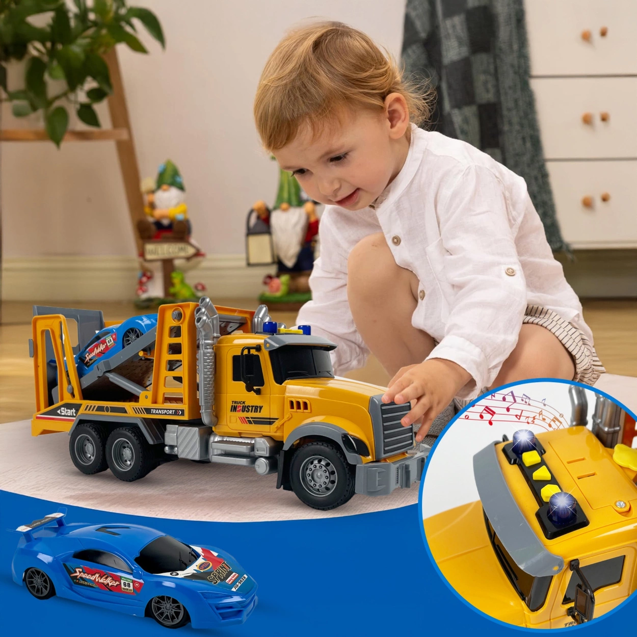 Ciężarówka Holownicza z EFEKTAMI i NAPĘDEM Laweta Pomoc Drogowa z Autem