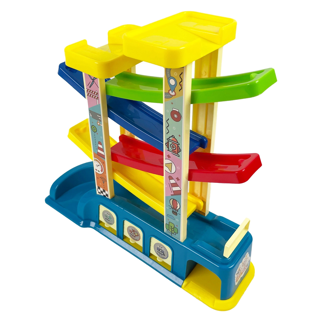 Tor Samochodowy Zjeżdżalnia Montessori 4 Piętra 6 Autek Garaż