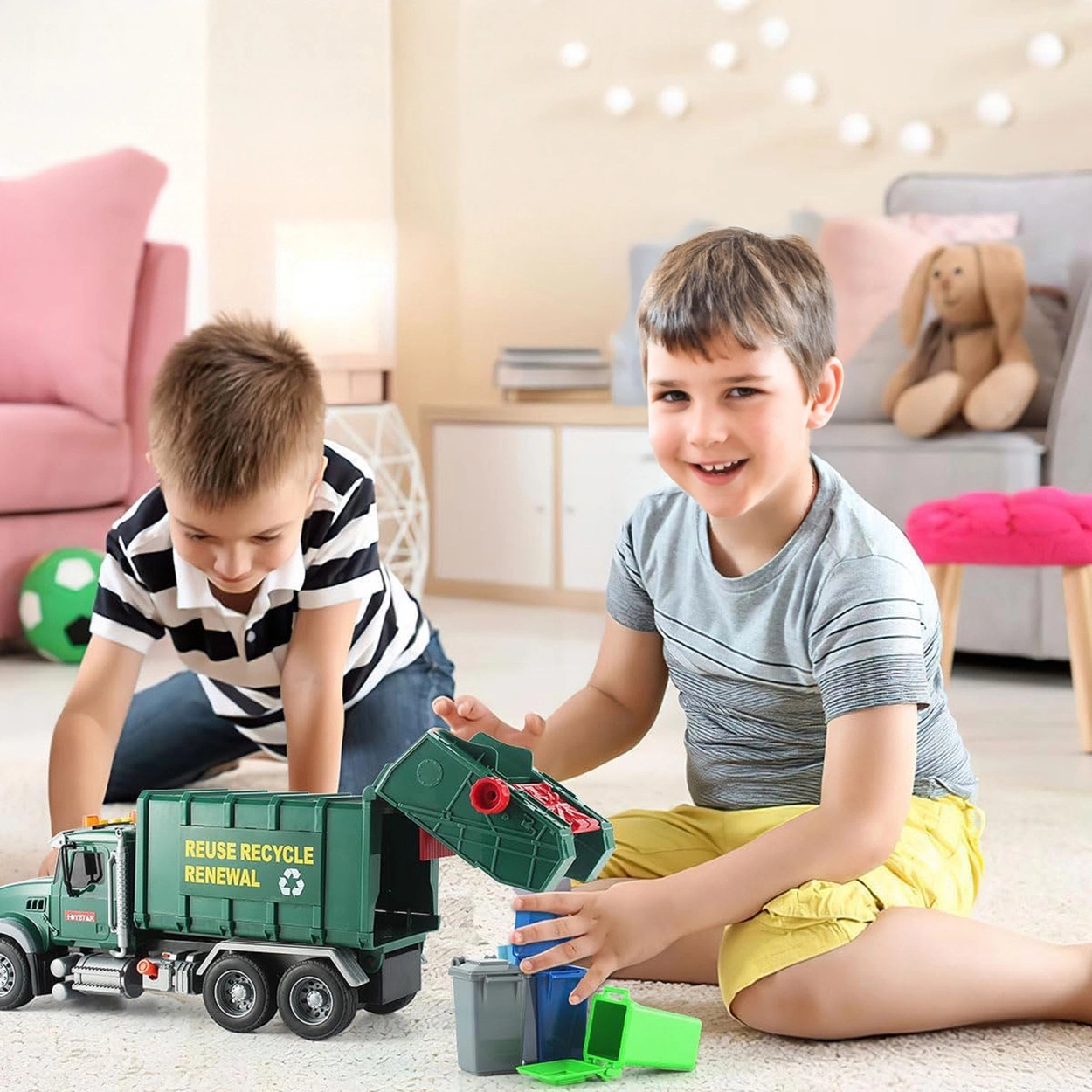 Samochód Ciężarówka Śmieciarka z Koszami Efekty Napęd