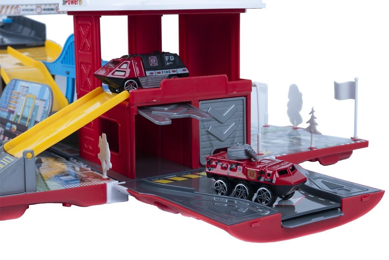 GARAŻ RESORAKI DLA DZIECI WÓZ STRAŻACKI REMIZA 2w1