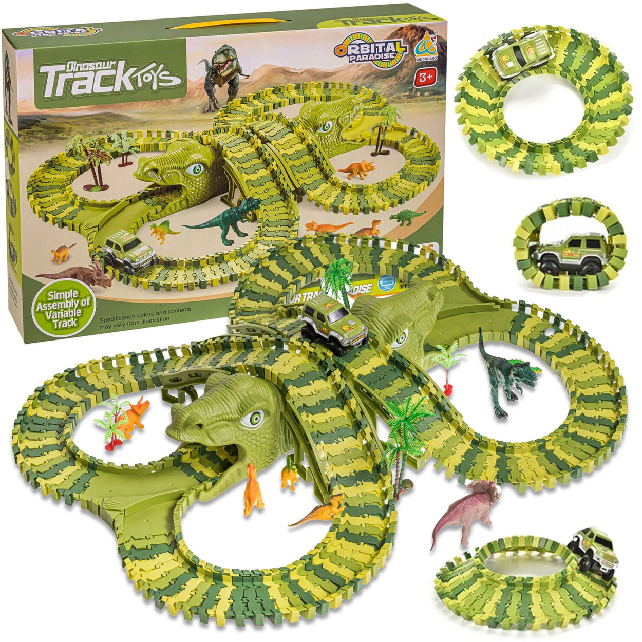 Tor Wyścigowy Mega City Dino Park Zestaw z Autkiem i Tory Dinozaurów T Rex 200 Elementów