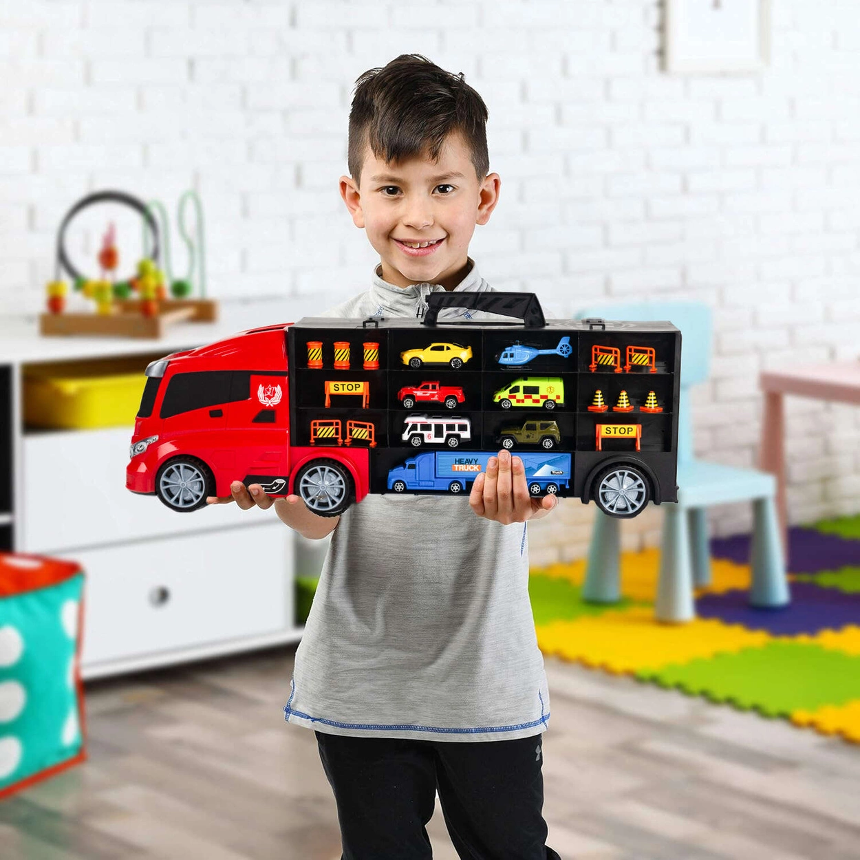 WIELKI Transporter TIR Ciężarówka z Resorakami + WYRZUTNIA