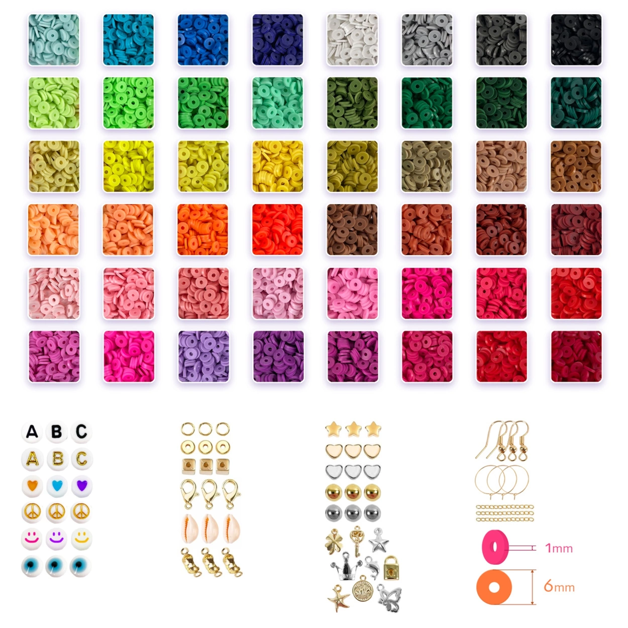 Koraliki Płaskie do Robienia Bransoletek Biżuterii Literki Zestaw