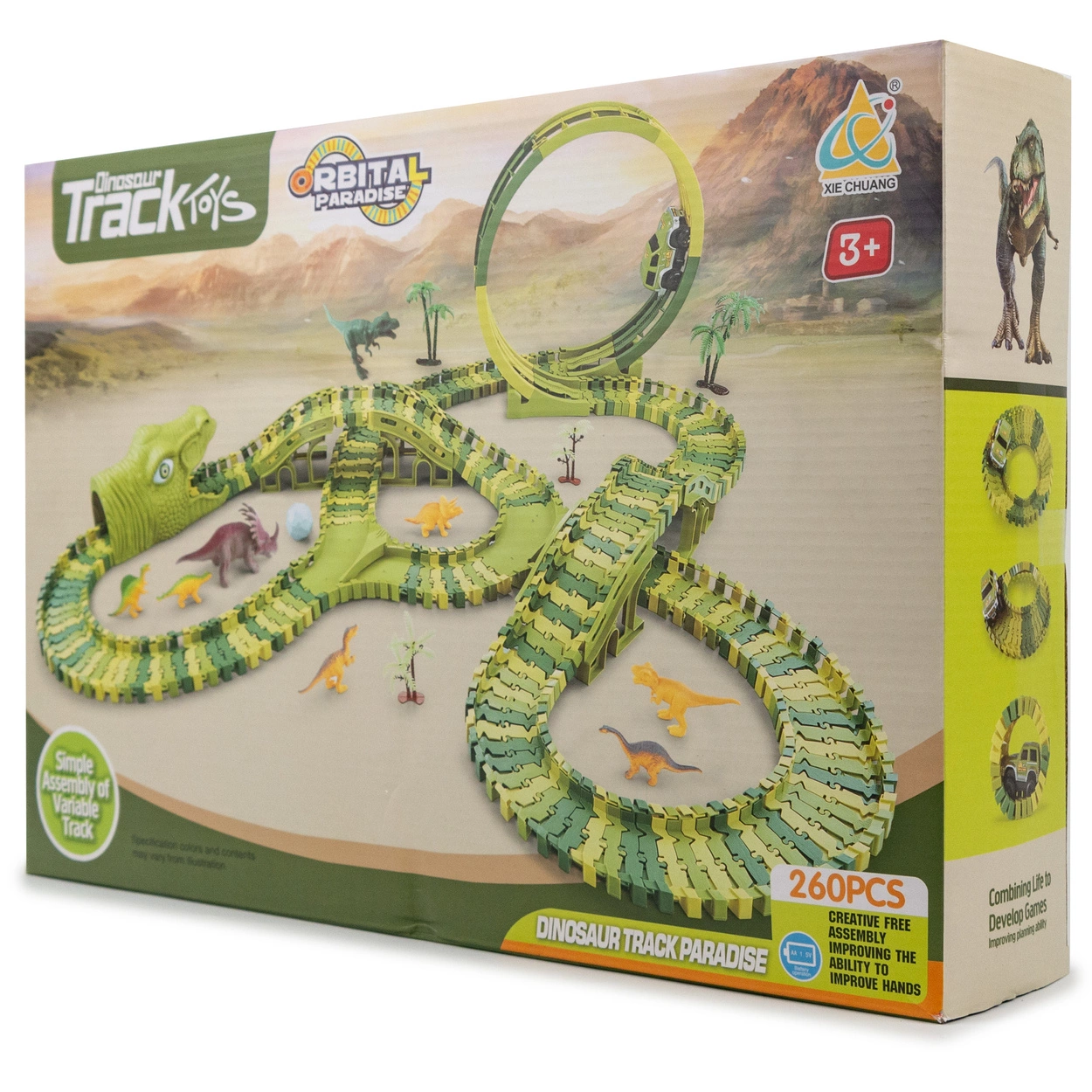 Tor Wyścigowy Mega City Dino Park Zestaw z Autkiem i Tory Dinozaurów T Rex 260 Elementów